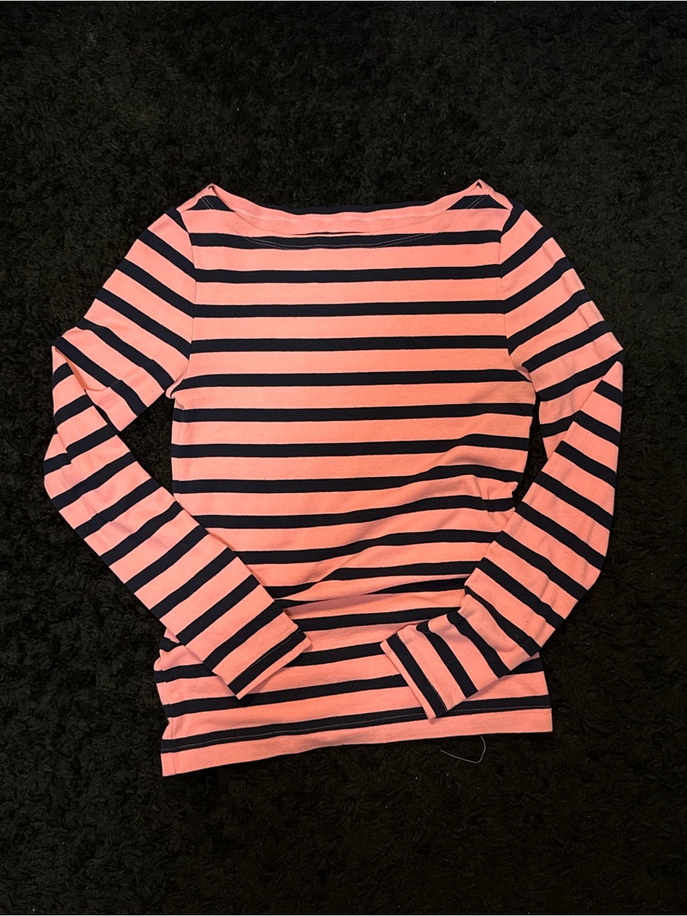 GAP Pink and Black Striped Boatneck Long-Sleeve Top